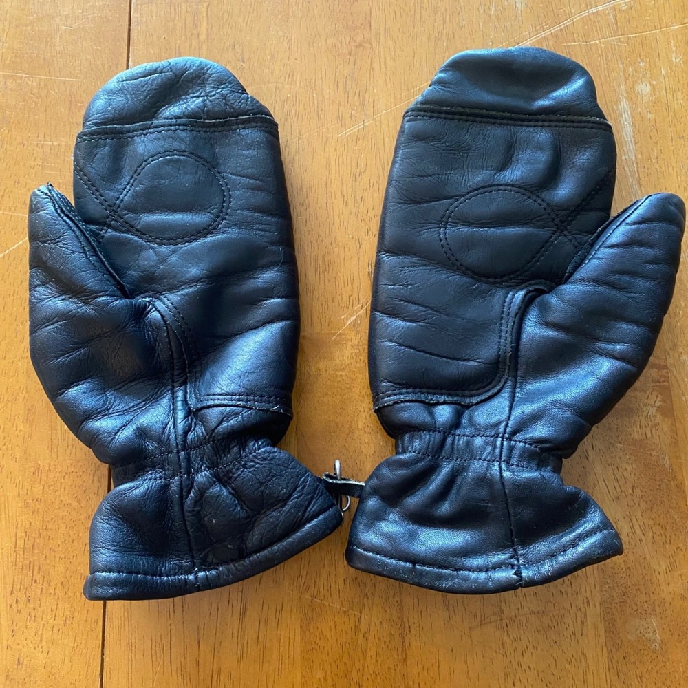 Wolverine Leather Mittens Mens M Black Good Vintage Faux Fur Lined Winter Snow